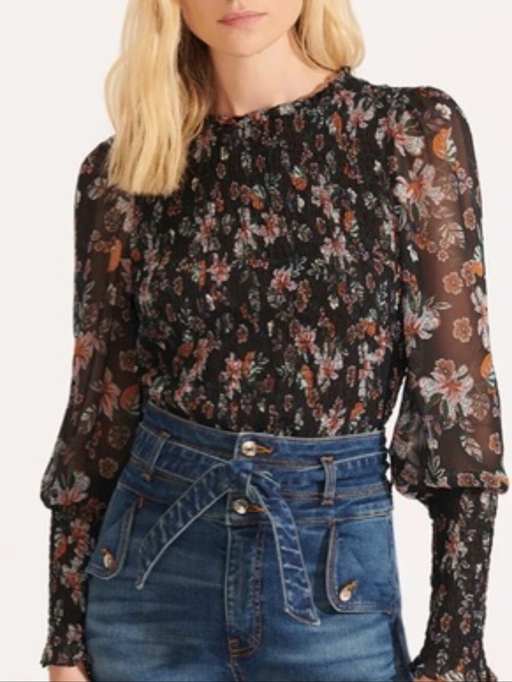 Veronica Beard Classic Silk Long Sleeve Floral Ruffle Blouse Top, Size 2